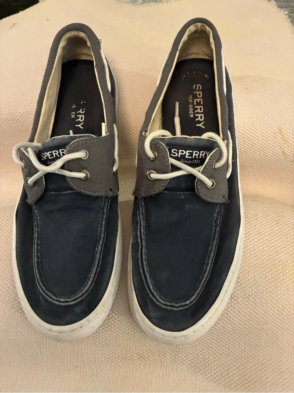 Sperry Navy and Gray Canvas Leather-Trim Boat Shoes